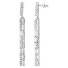 TJD 1.0 Carat Natural Diamond 14KT White Gold Dangle Drop Earrings