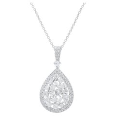 TJD 1.0 Carat Natural Diamond 14KT White Gold Fashion Teardrop Pendant Necklace
