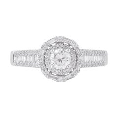 TJD 1.0 Carat Natural Diamond Halo Engagement Ring, 14K White Gold