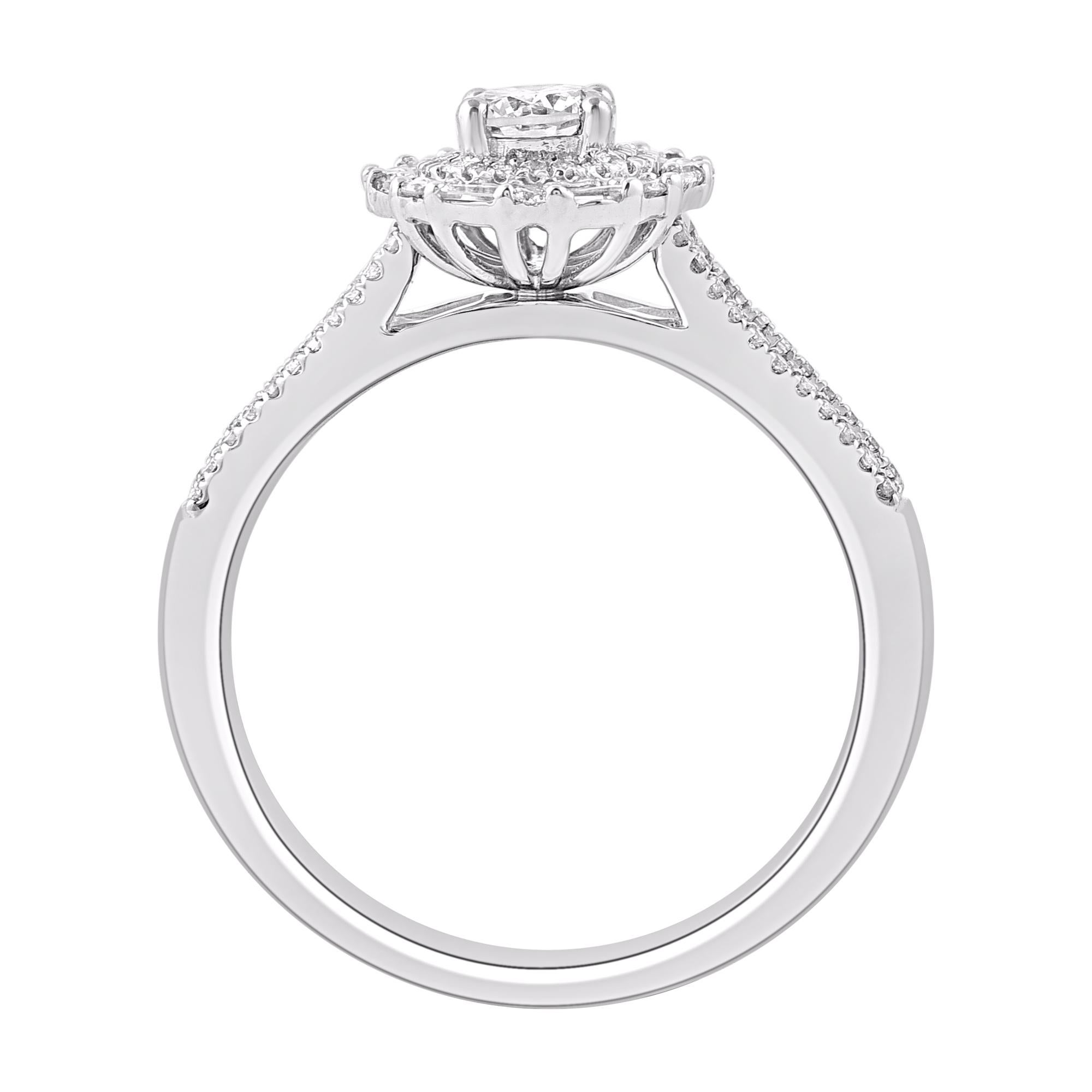 TJD Anillo de compromiso halo de oro blanco de 14 quilates con un diamante natural de 1,0 quilates Contemporáneo en venta