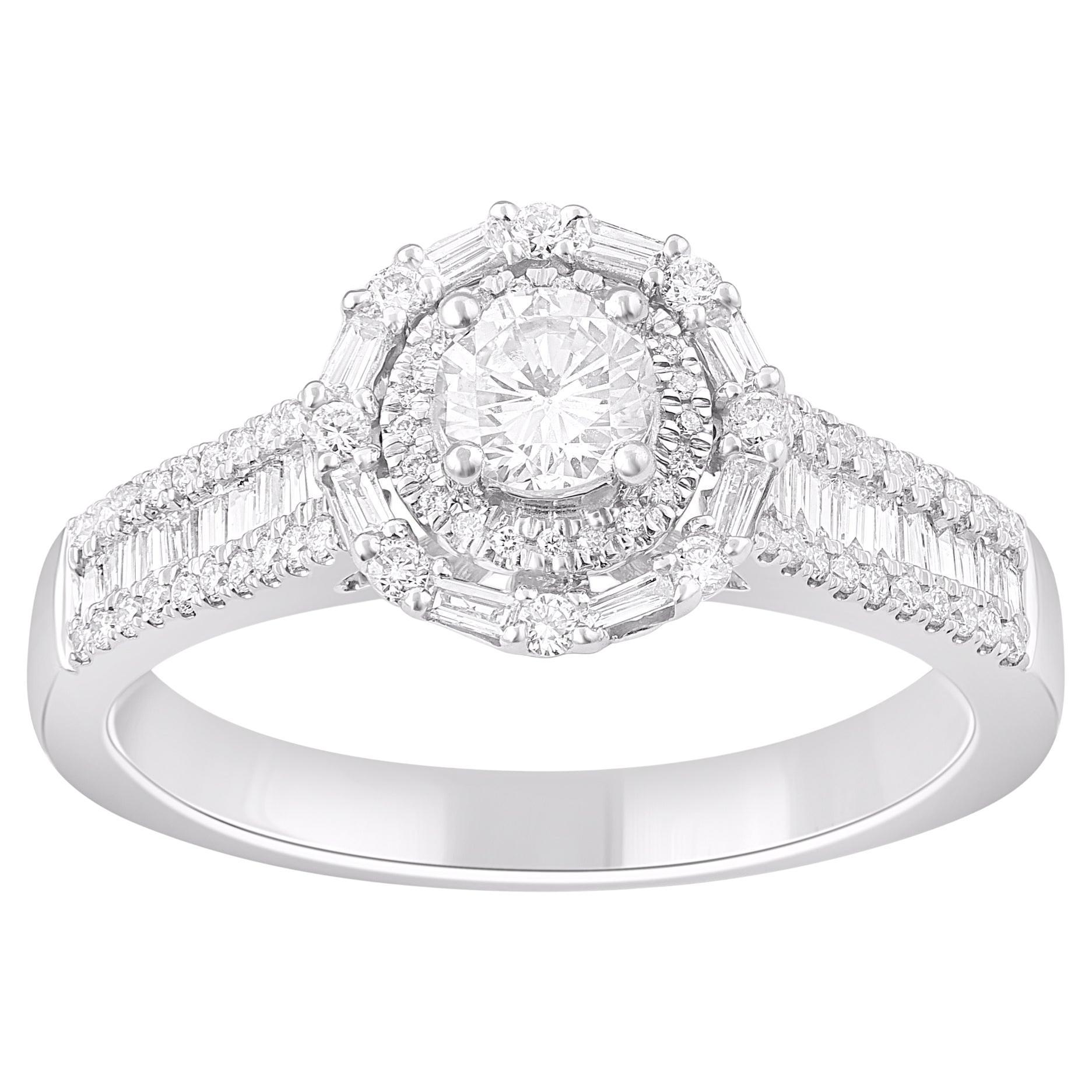TJD 1.0 Carat Natural Diamond 14KT White Gold Halo Engagement Ring
