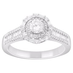 TJD 1.0 Carat Natural Diamond 14KT White Gold Halo Engagement Ring