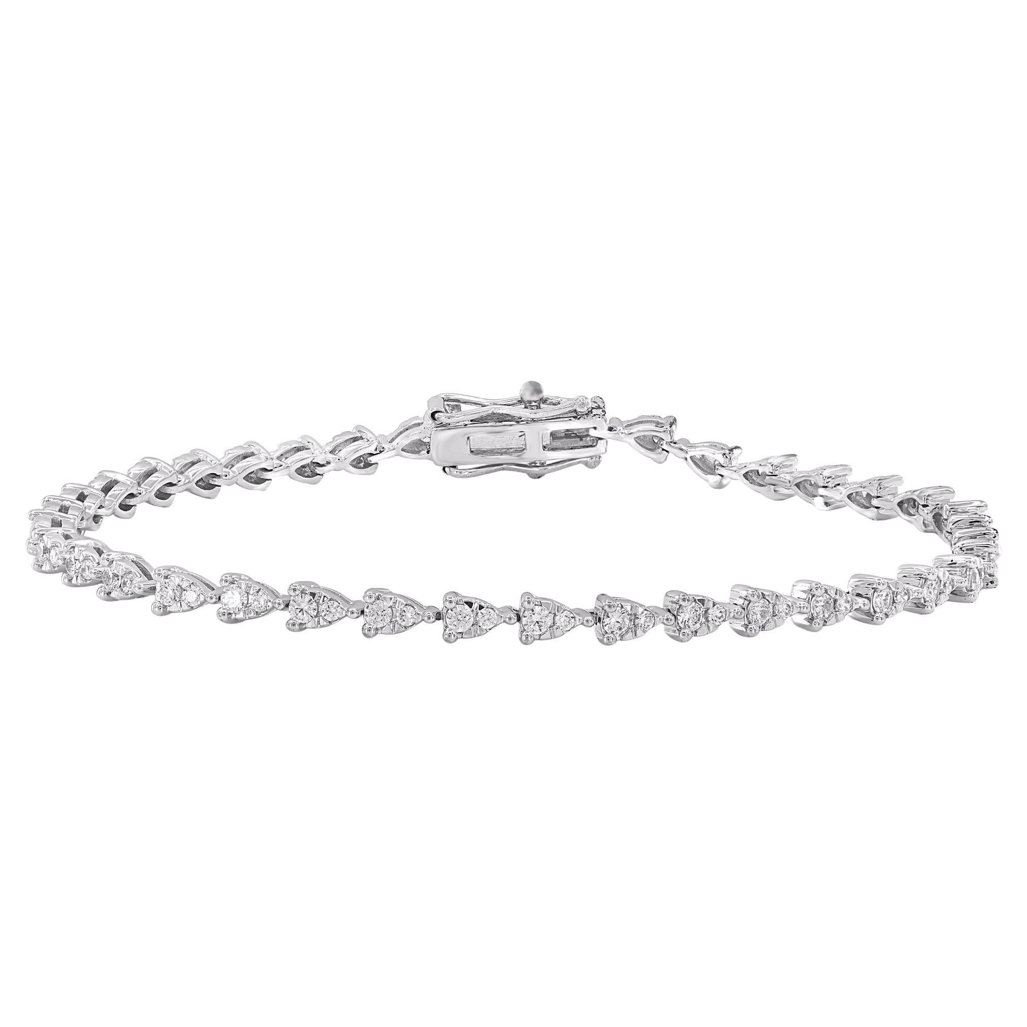 TJD 1.0 Carat Natural Diamond 14KT White Gold Pear Shaped Link Bracelet