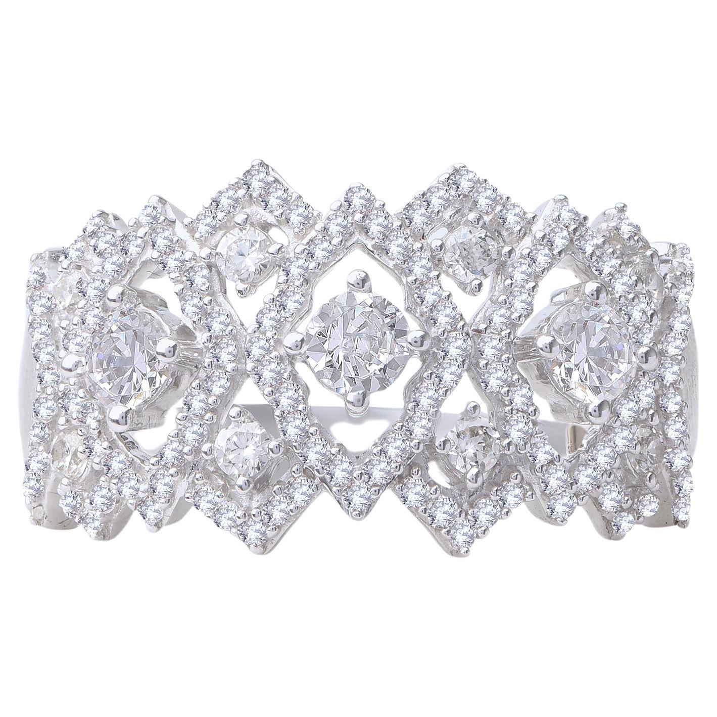 Alliance vintage en or blanc 14 carats avec diamants naturels de 1,0 carat TJD