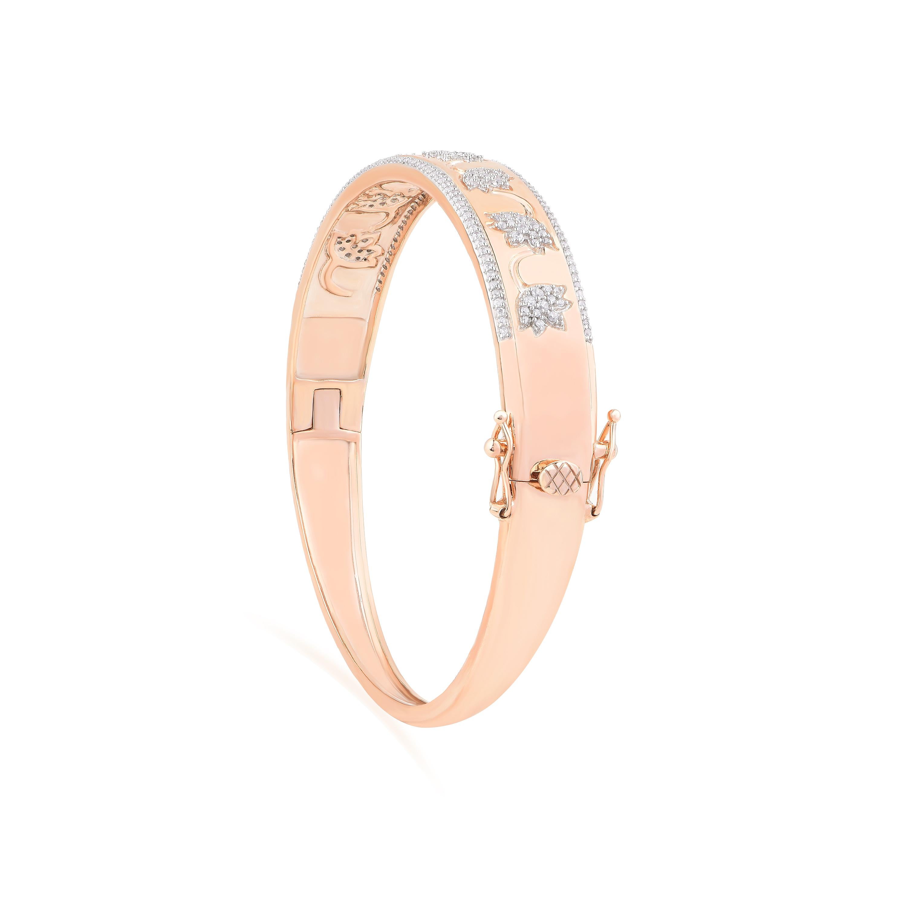 Contemporain Bracelet jonc lotus à charnière en or rose 18 carats avec diamants naturels de 1,0 carat TJD en vente