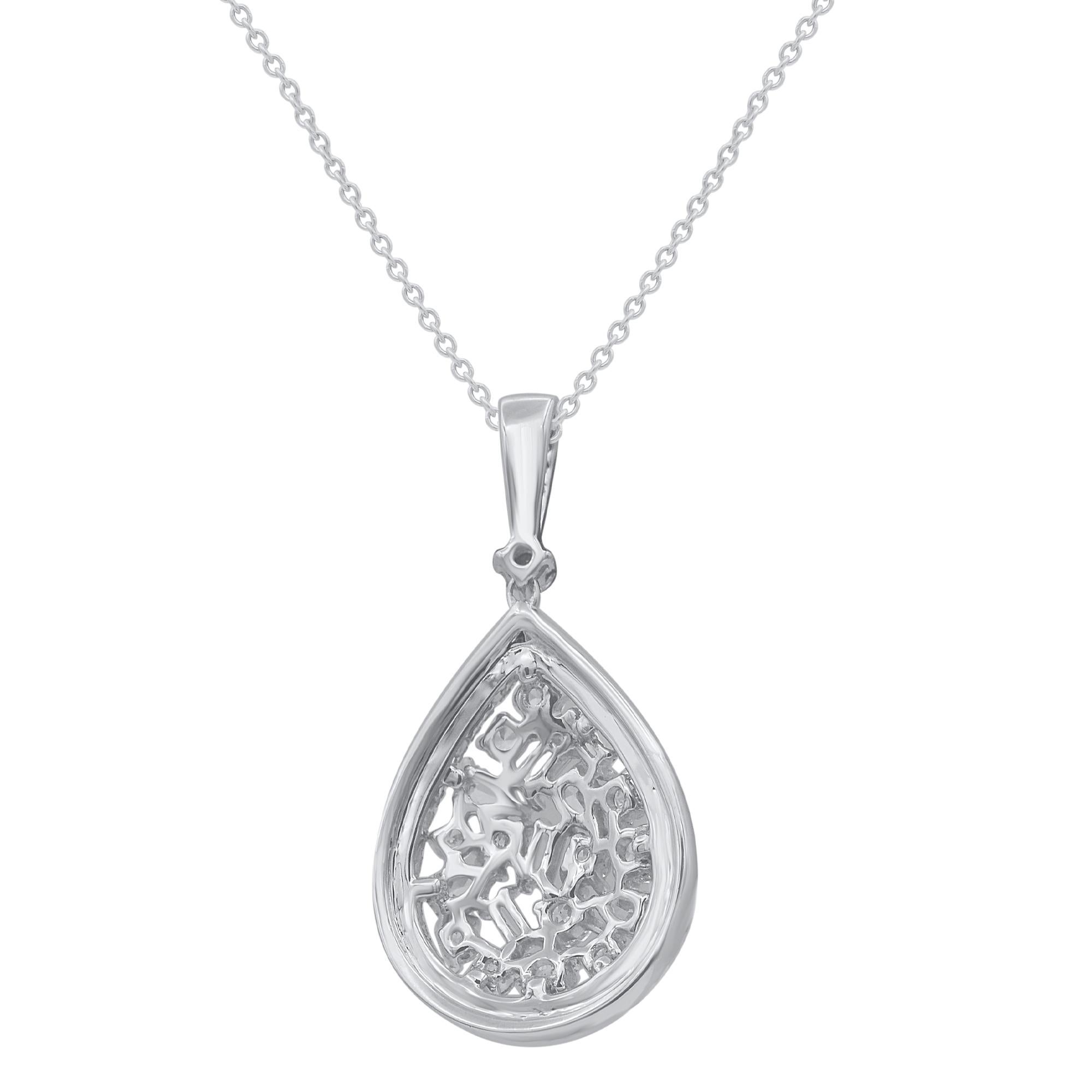 Contemporary TJD 1.0 Carat Natural Diamond 18KT White Gold Fashion Teardrop Pendant Necklace For Sale