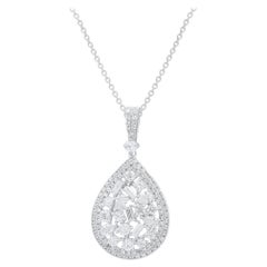 TJD 1.0 Carat Natural Diamond 18KT White Gold Fashion Teardrop Pendant Necklace