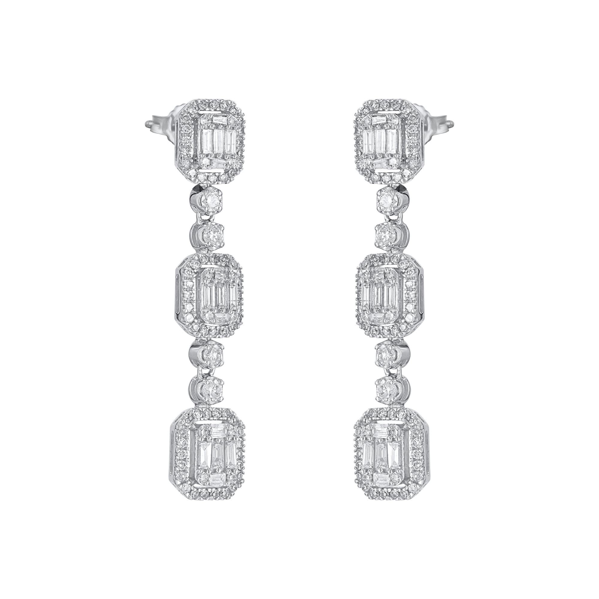 Contemporary TJD 1.0 Carat Natural Diamond Dangle Earrings in 14 Karat White Gold For Sale