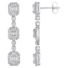 TJD 1.0 Carat Natural Diamond Dangle Earrings in 14 Karat White Gold