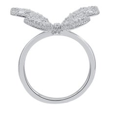 TJD Anillo mariposa de oro blanco de 14 quilates con diamantes redondos y baguette naturales de 1,0 quilates