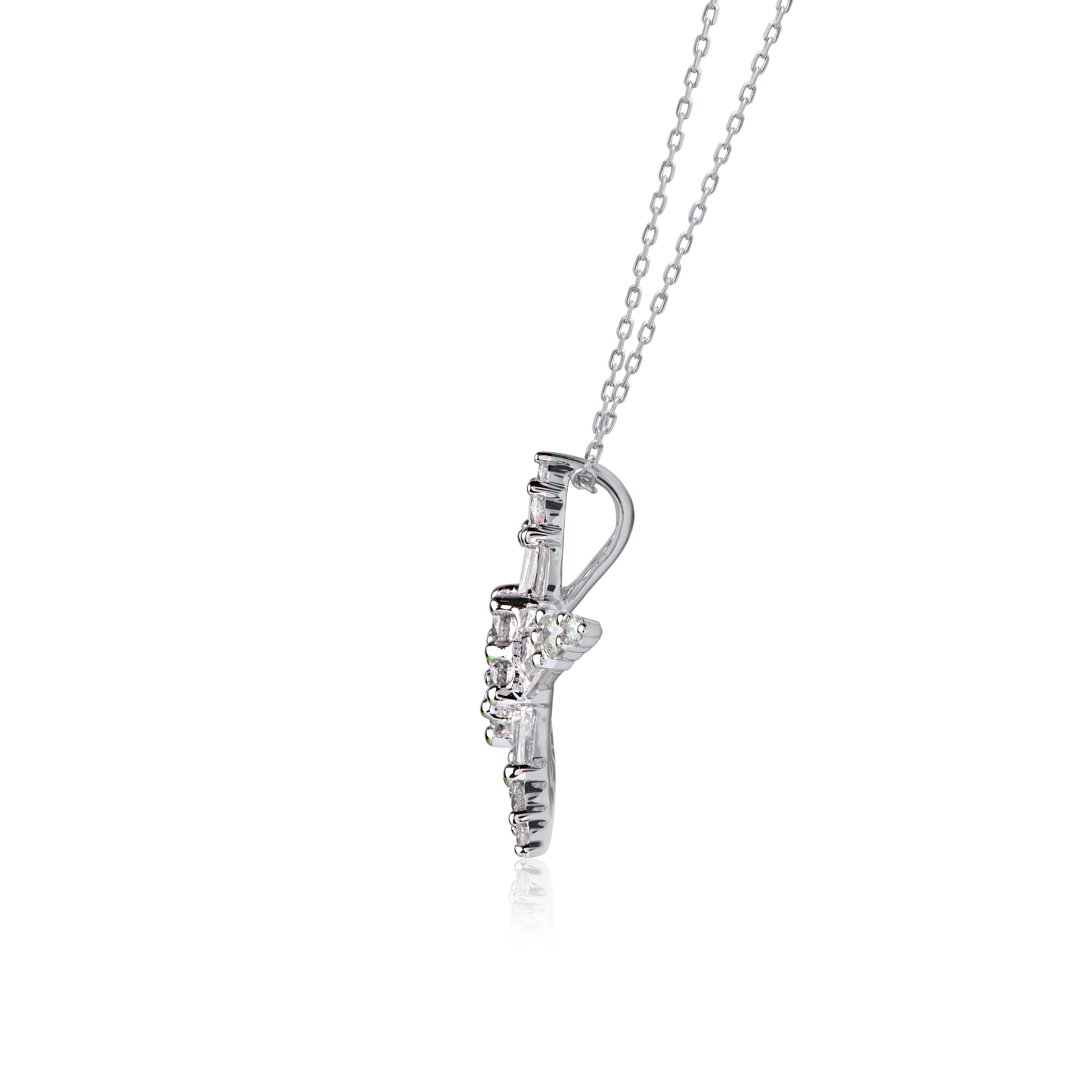 Moderne TJD 1.0 Carat Natural Round & Baguette Diamond Designer 14KT Gold Star Pendentif en vente
