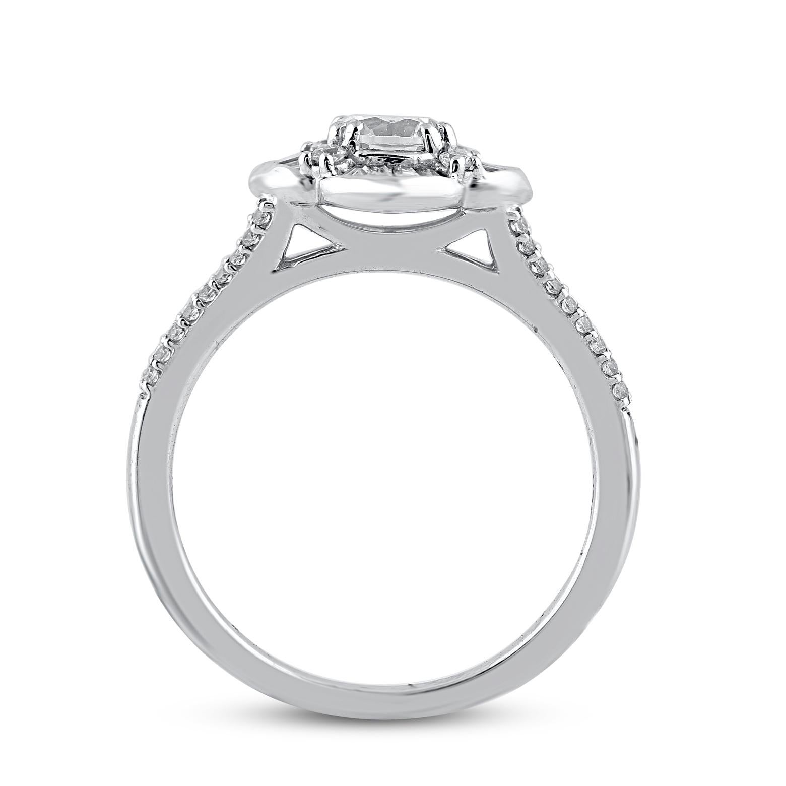 TJD Anello di fidanzamento in oro bianco 14KT con diamante tondo e baguette naturale da 1,0 carati In condizioni Nuovo in vendita a New York, NY