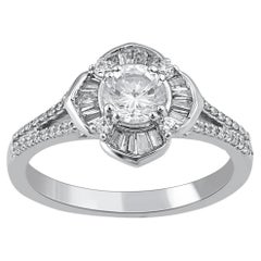 TJD 1.0 Carat Natural Round 
Baguette Diamond 14KT White Gold Engagement Ring