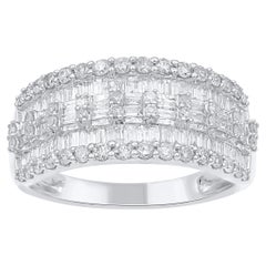 Alliance en or 14 carats avec diamants naturels ronds et baguettes de 1,0 carat TJD