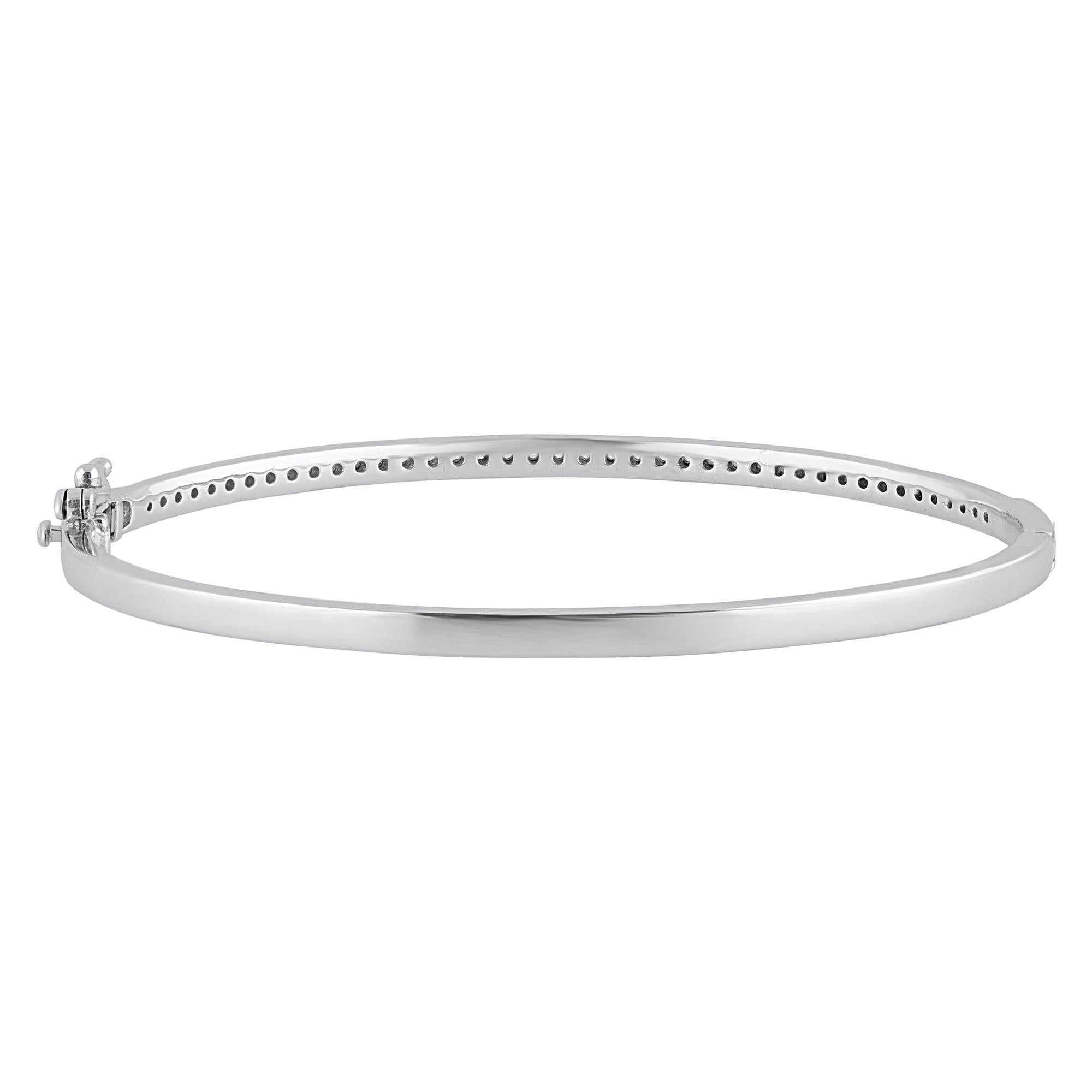 Contemporain Bracelet jonc en or blanc 14 carats avec diamants naturels ronds brillants de 1,0 carat TJD en vente