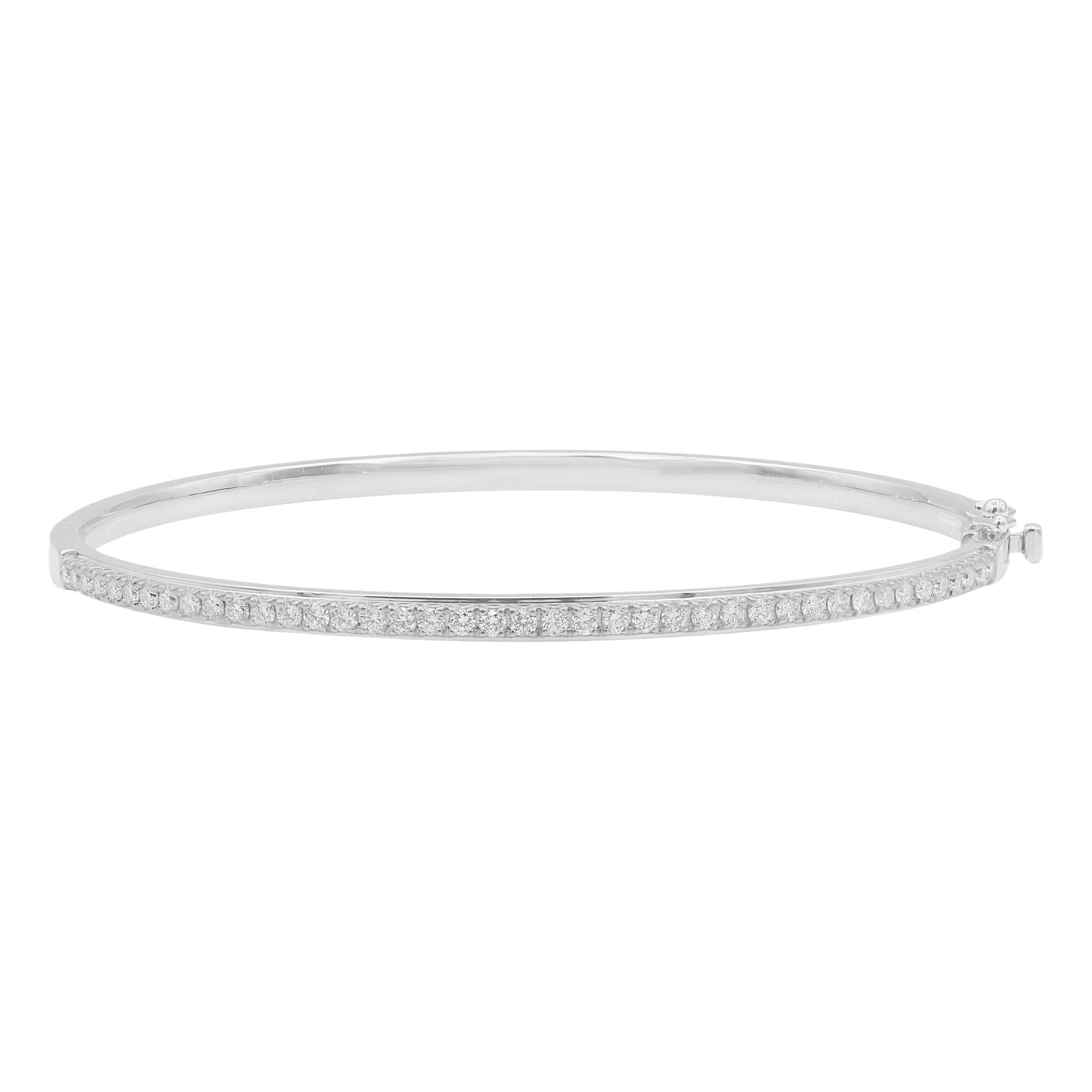Bracelet jonc en or blanc 14 carats avec diamants naturels ronds brillants de 1,0 carat TJD
