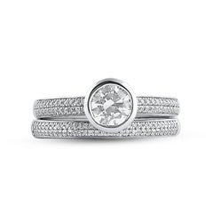 TJD 1.0 Carat Natural Round Cut Diamond 14 Karat White Gold Bridal Ring Set