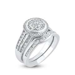 TJD 1.0 Carat Natural Round Cut Diamond 14 Karat White Gold Bridal Ring Set