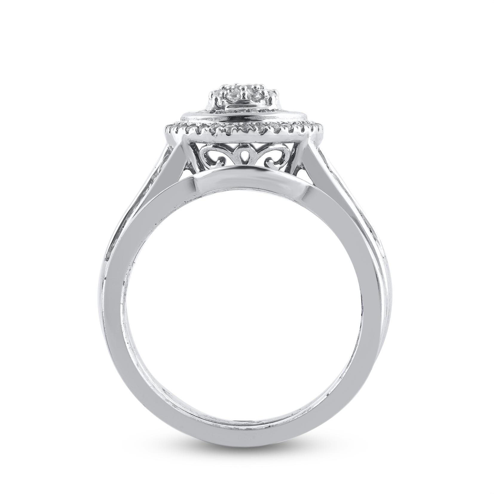 Mixed Cut TJD 1.0 Carat Natural Round Cut Diamond 14 Karat White Gold Bridal Ring Set For Sale