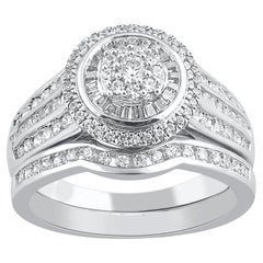 Used  TJD 1.0 Carat Natural Round Cut Diamond 14 Karat White Gold Bridal Ring Set