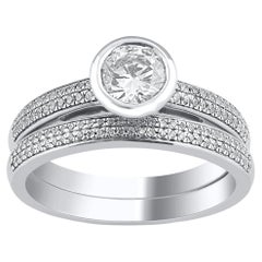 Used TJD 1.0 Carat Natural Round Cut Diamond 14 Karat White Gold Bridal Ring Set