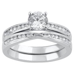 Bague de mariage en or blanc 14 carats sertie d'un diamant naturel de 1,0 carat de taille ronde TJD