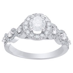 TJD 1.0 Carat Natural Round Cut Diamond 14 Karat White Gold Halo Engagement Ring