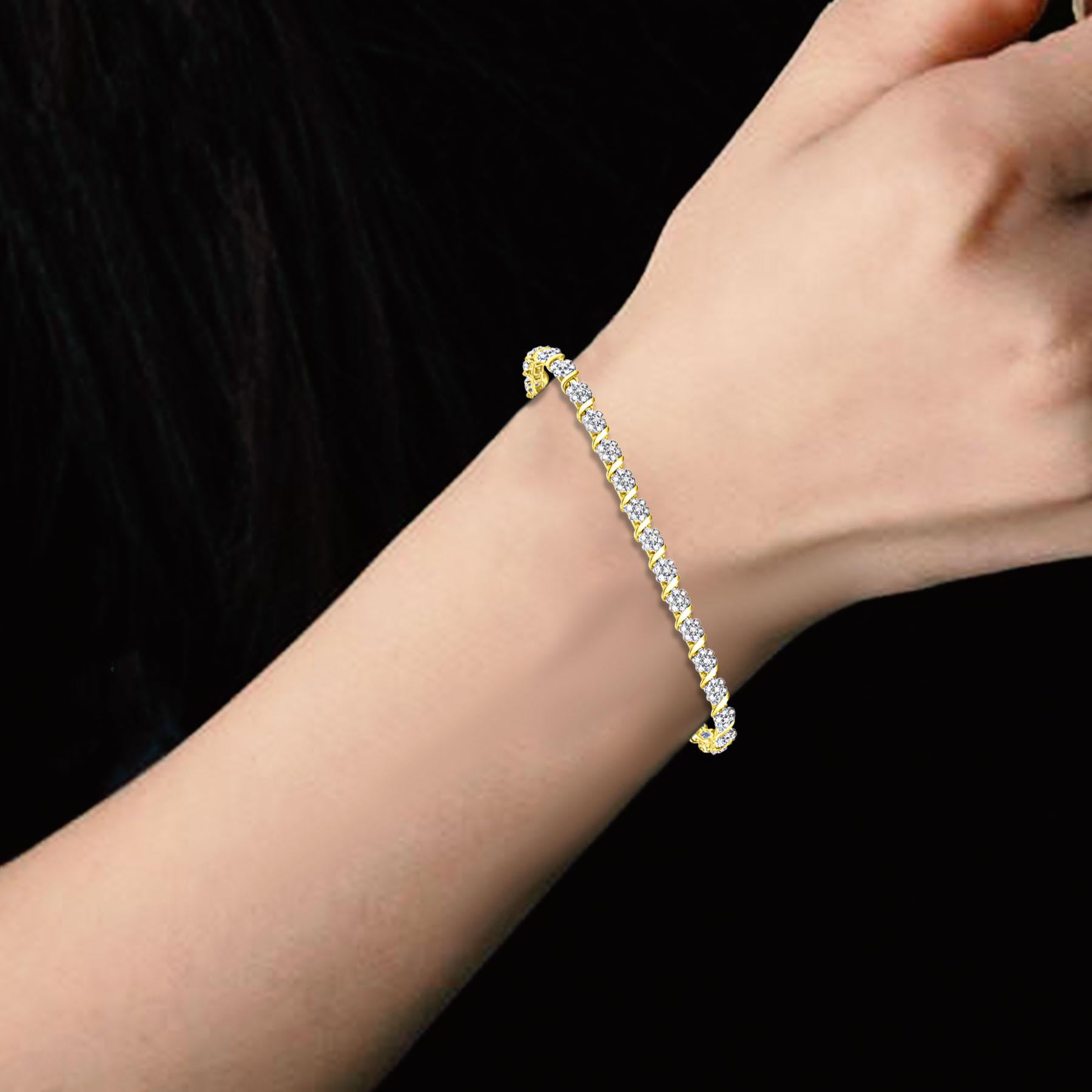 Taille ronde Bracelet à maillons en or jaune 14 carats avec diamants naturels taille ronde de 1,0 carat TJD en vente
