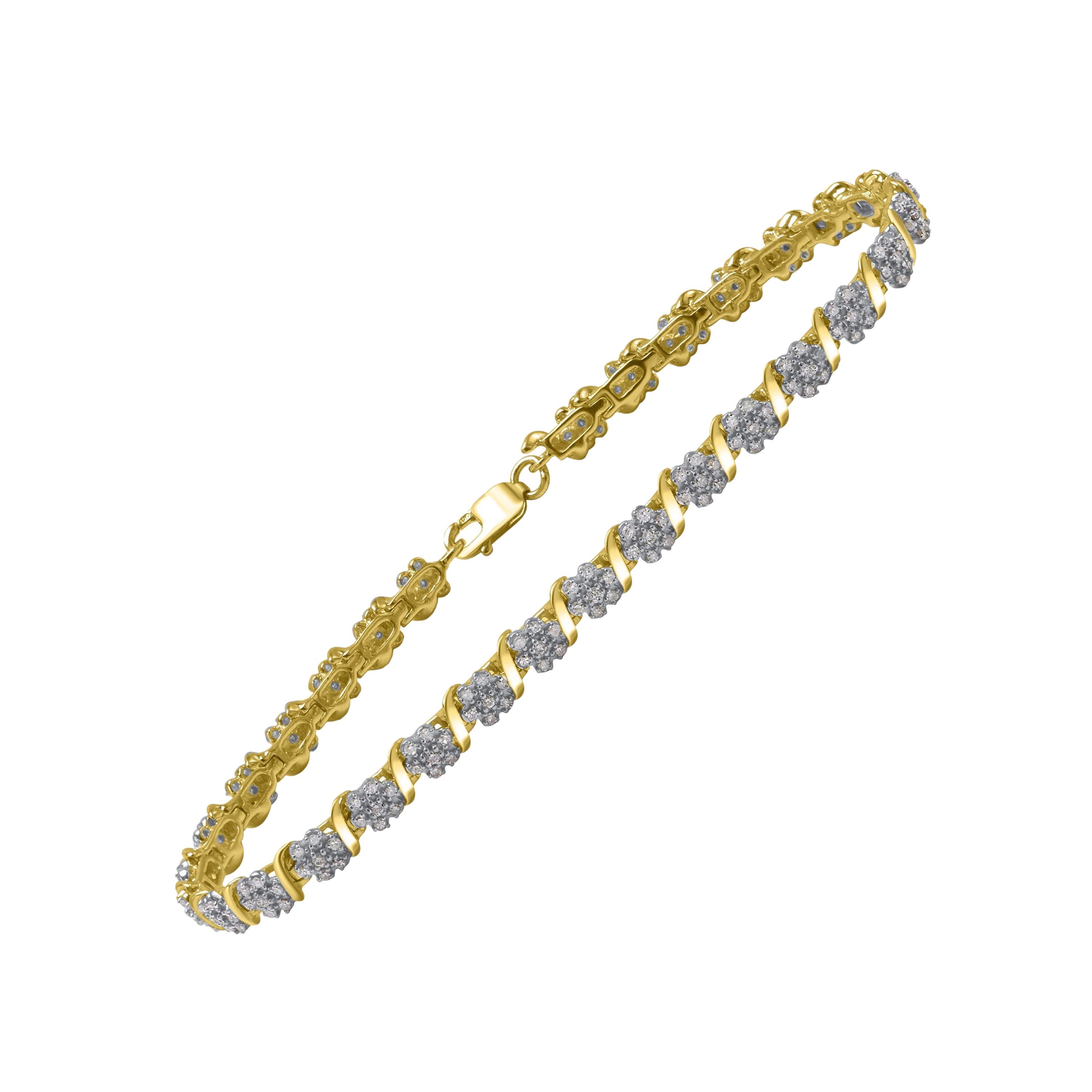 TJD 1.0 Carat Natural Round Cut Diamond 14 Karat Yellow Gold Link Bracelet