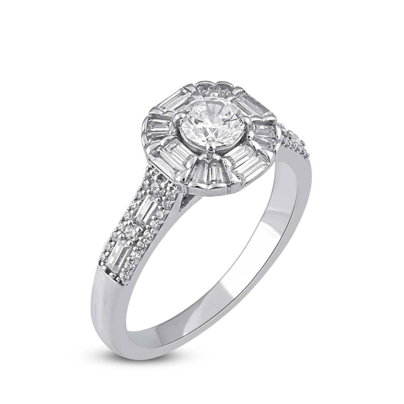 Contemporary TJD 1.0 Carat Natural Round Cut Diamond 14KT White Gold Bridal Engagement Ring For Sale