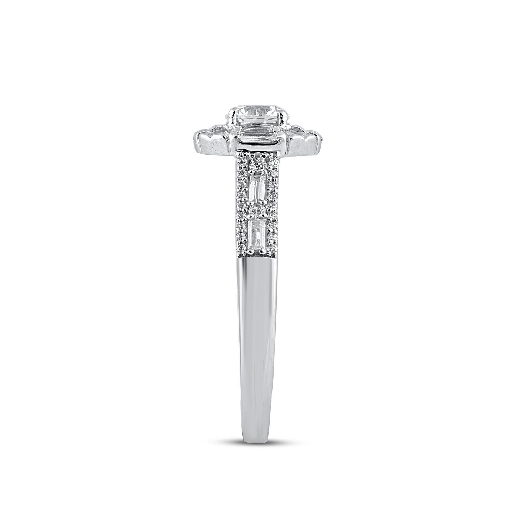 Mixed Cut TJD 1.0 Carat Natural Round Cut Diamond 14KT White Gold Bridal Engagement Ring For Sale
