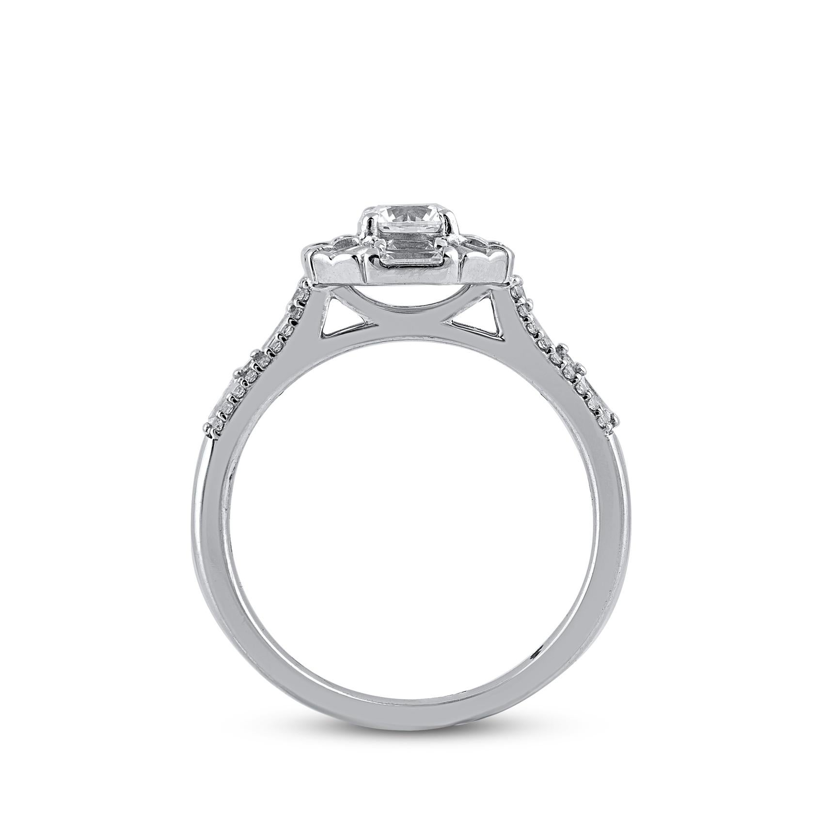 TJD 1.0 Carat Natural Round Cut Diamond 14KT White Gold Bridal Engagement Ring In New Condition For Sale In New York, NY