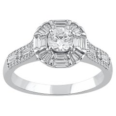Bague de fiançailles de mariage en or blanc 14 carats avec diamants naturels taille ronde de 1,0 carat TJD