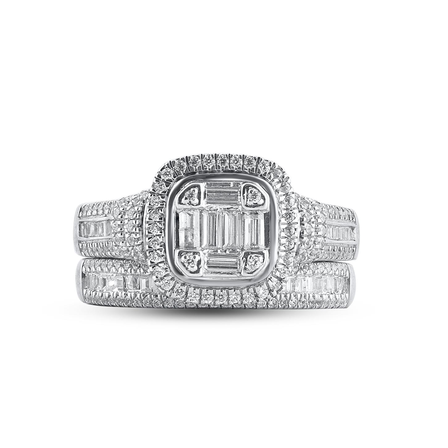 Gagnez son cœur avec cette bague de mariage classique et élégante à monture en diamant. Fabriqué en or blanc 14 carats. Cette bague de mariage présente 224 diamants ronds de taille unique et diamants de taille baguette magnifiquement montés en serti