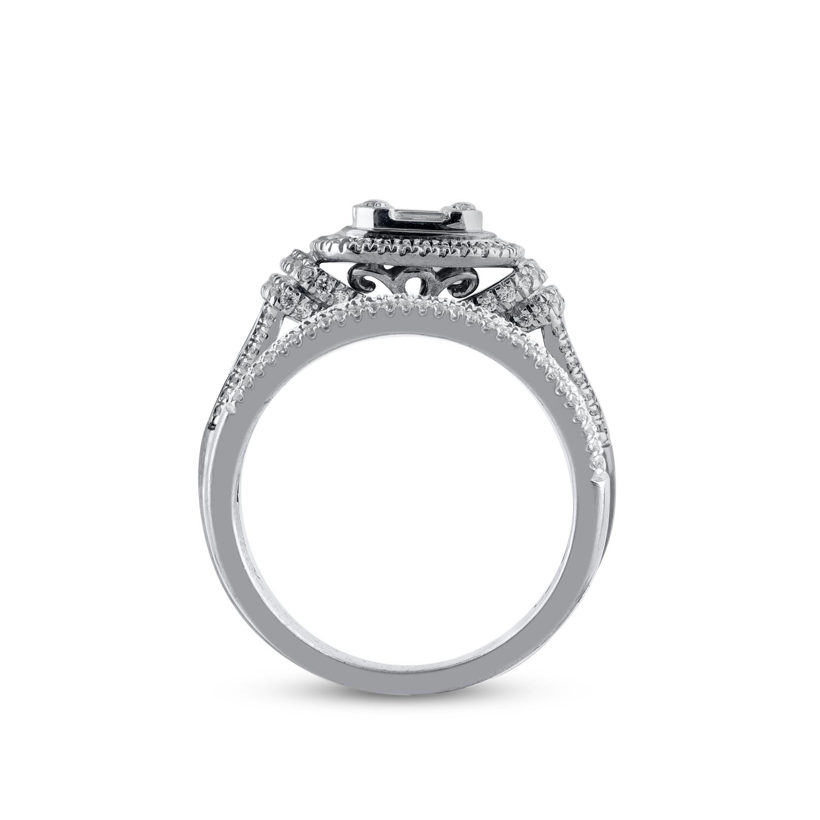 TJD 1.0 Carat Natural Round Cut Diamond 14KT White Gold Cushion Frame Bridal Set Neuf - En vente à New York, NY