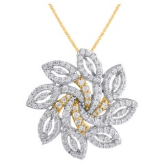 TJD 1.0 Carat Natural Round Cut Diamond Floral Pendant in 14KT Two Tone Gold