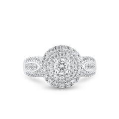 TJD 1.0 Carat Natural Round Diamond 14 Karat White Gold Cluster Wedding Ring