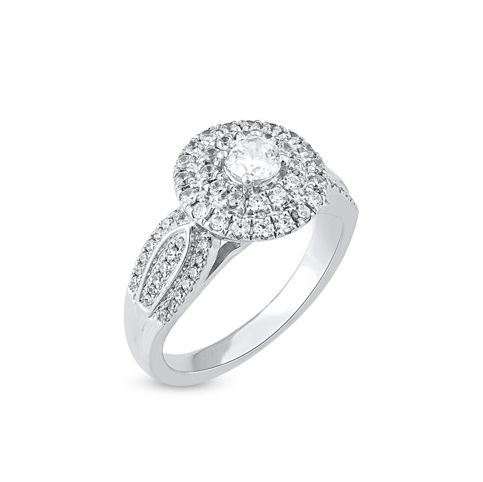 Art Deco TJD 1.0 Carat Natural Round Diamond 14 Karat White Gold Cluster Wedding Ring For Sale