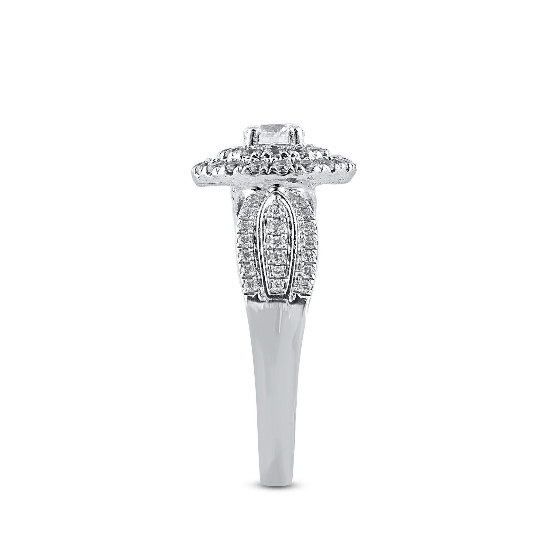 Mixed Cut TJD 1.0 Carat Natural Round Diamond 14 Karat White Gold Cluster Wedding Ring For Sale