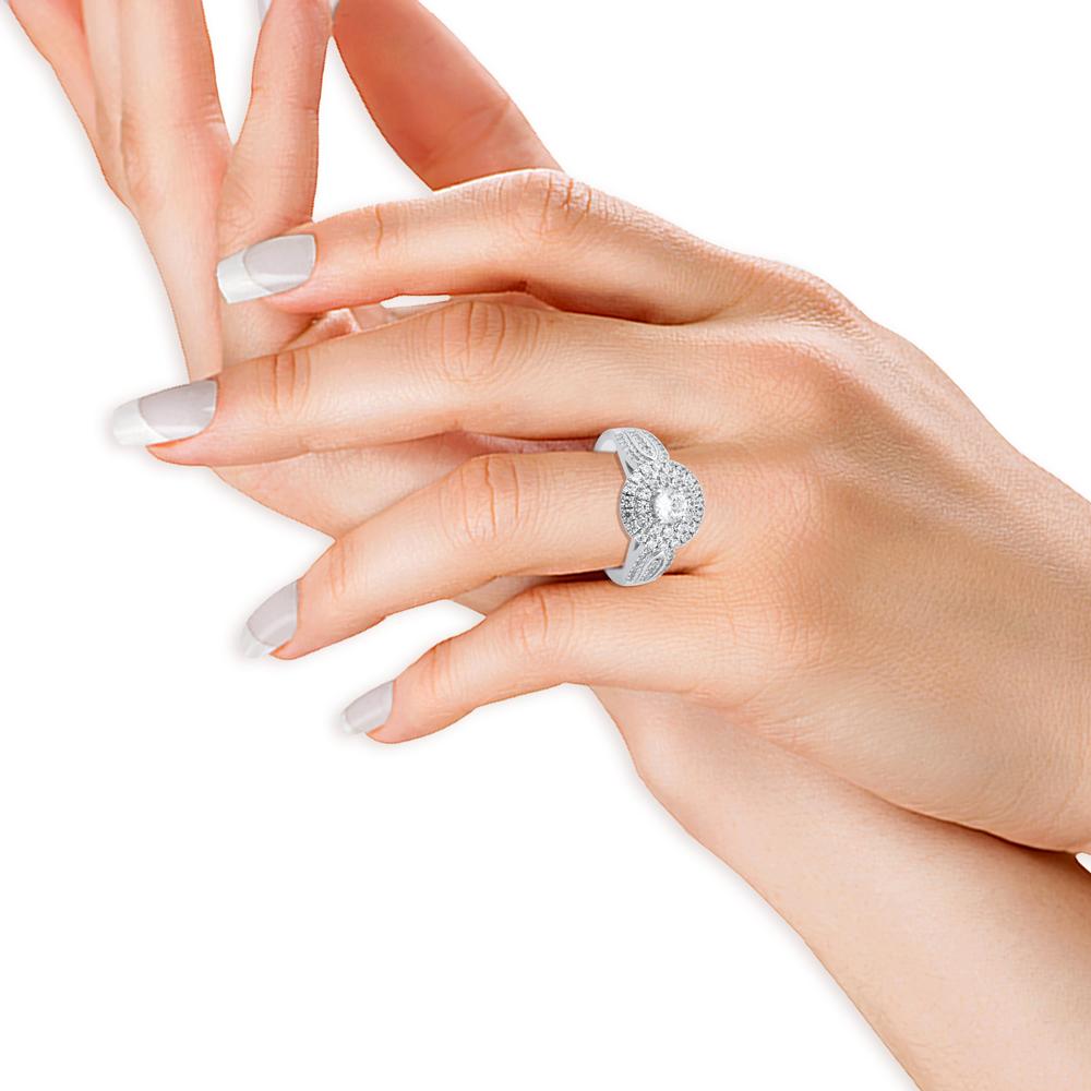 De las mujeres TJD Alianza de Diamante Redondo Natural de 1,0 Quilates y Oro Blanco de 14 Kilates en Racimo en venta