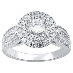 TJD 1.0 Carat Natural Round Diamond 14 Karat White Gold Cluster Wedding Ring