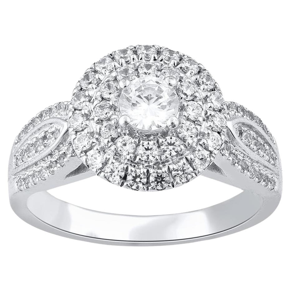 TJD 1.0 Carat Natural Round Diamond 14 Karat White Gold Cluster Wedding Ring