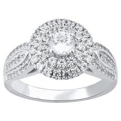 TJD 1.0 Carat Natural Round Diamond 14 Karat White Gold Cluster Wedding Ring