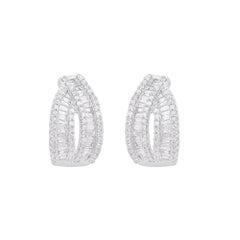 TJD 1.0 Carat Natural Round Diamond 14 Karat White Gold Hoop Earrings