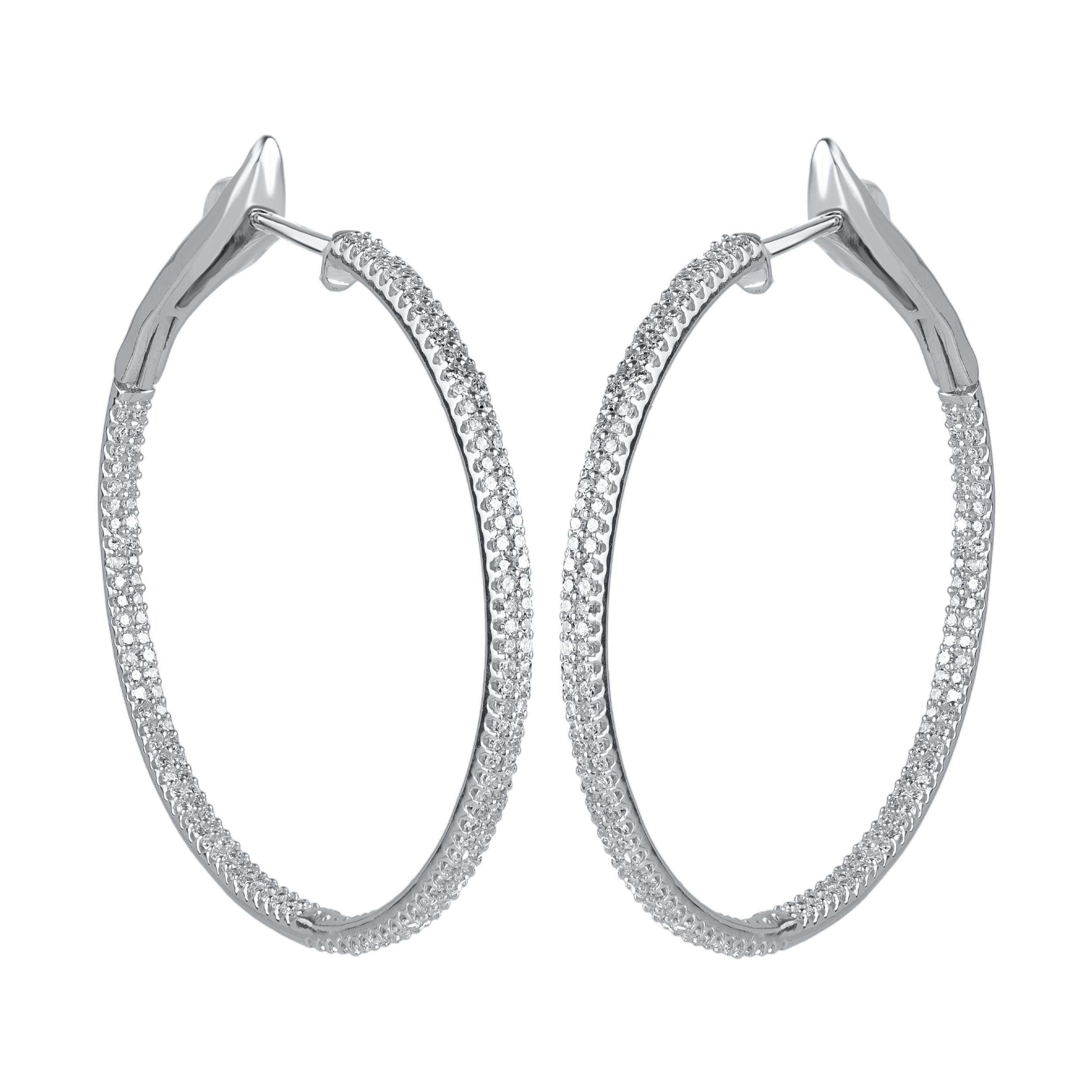 Contemporary TJD 1.0 Carat Natural Round Diamond 14 Karat White Gold Inside-Out Hoop Earrings For Sale