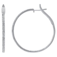 TJD 1.0 Carat Natural Round Diamond 14 Karat White Gold Inside-Out Hoop Earrings