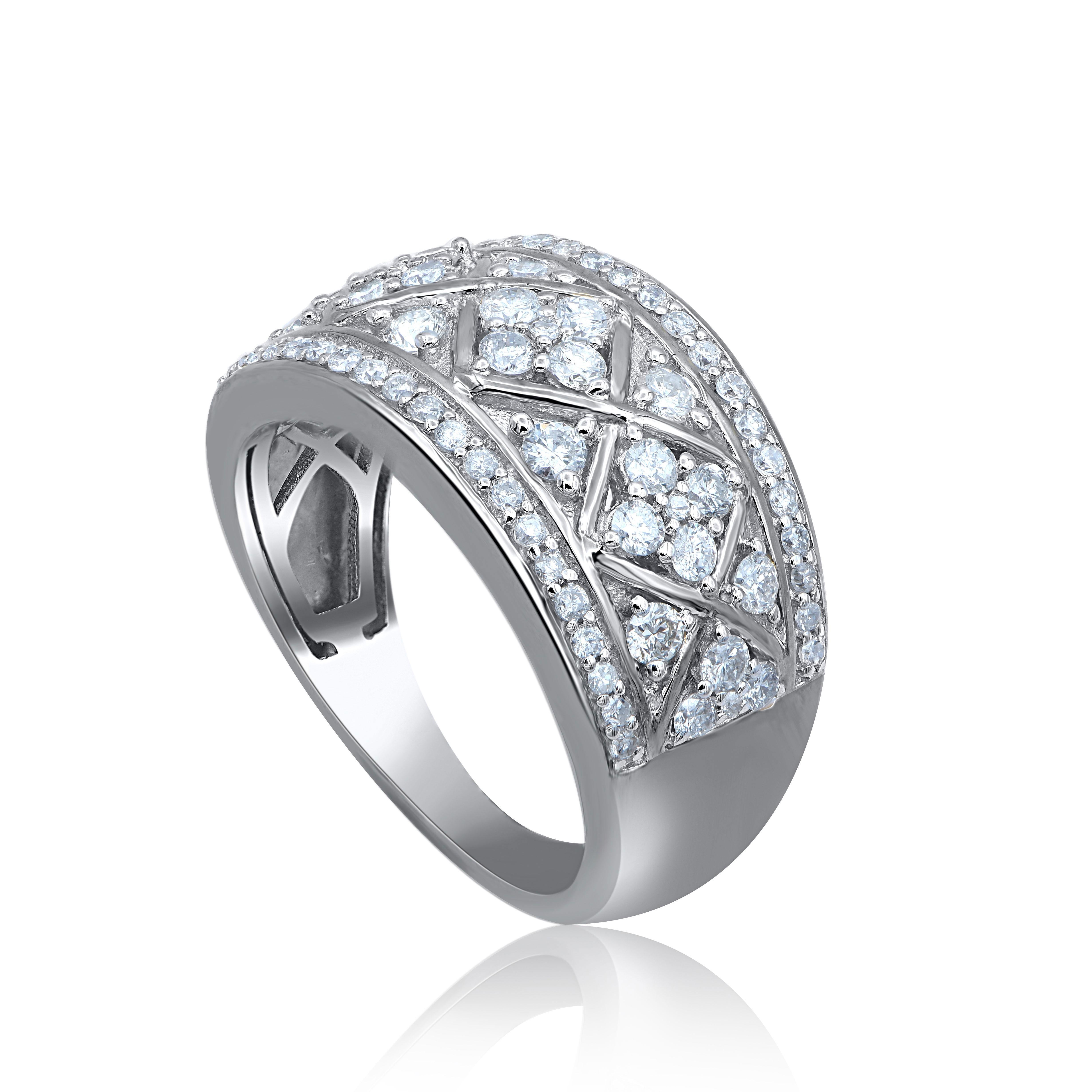 Contemporary TJD 1.0 Carat Natural Round Diamond 14 Karat White Gold Wedding Band Ring For Sale