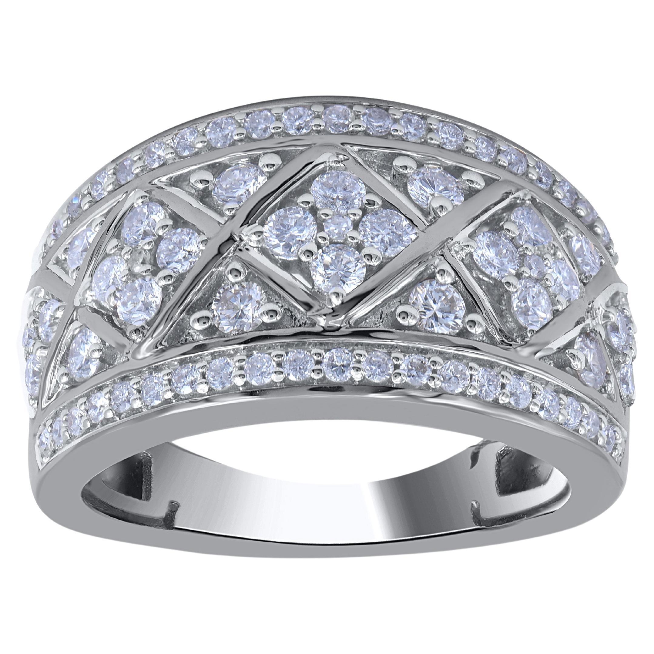 TJD 1.0 Carat Natural Round Diamond 14 Karat White Gold Wedding Band Ring For Sale