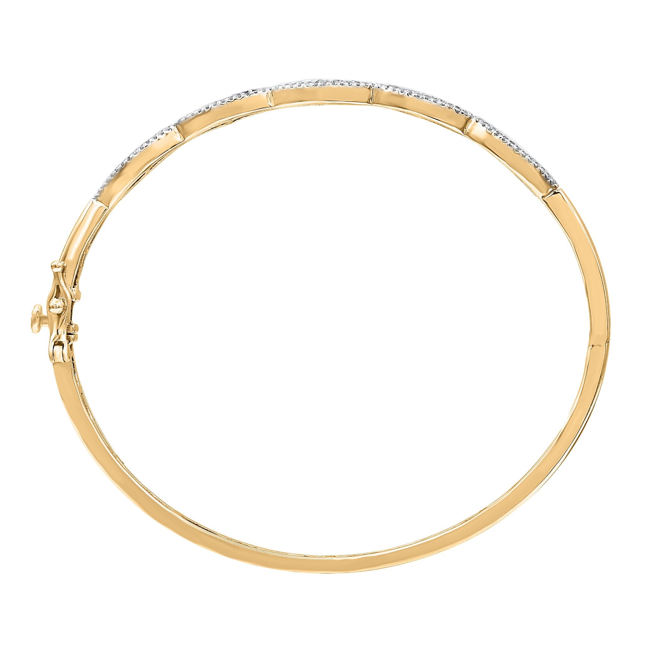 Contemporary TJD 1.0 Carat Natural Round Diamond 14 Karat Yellow Gold Designer Bangle For Sale