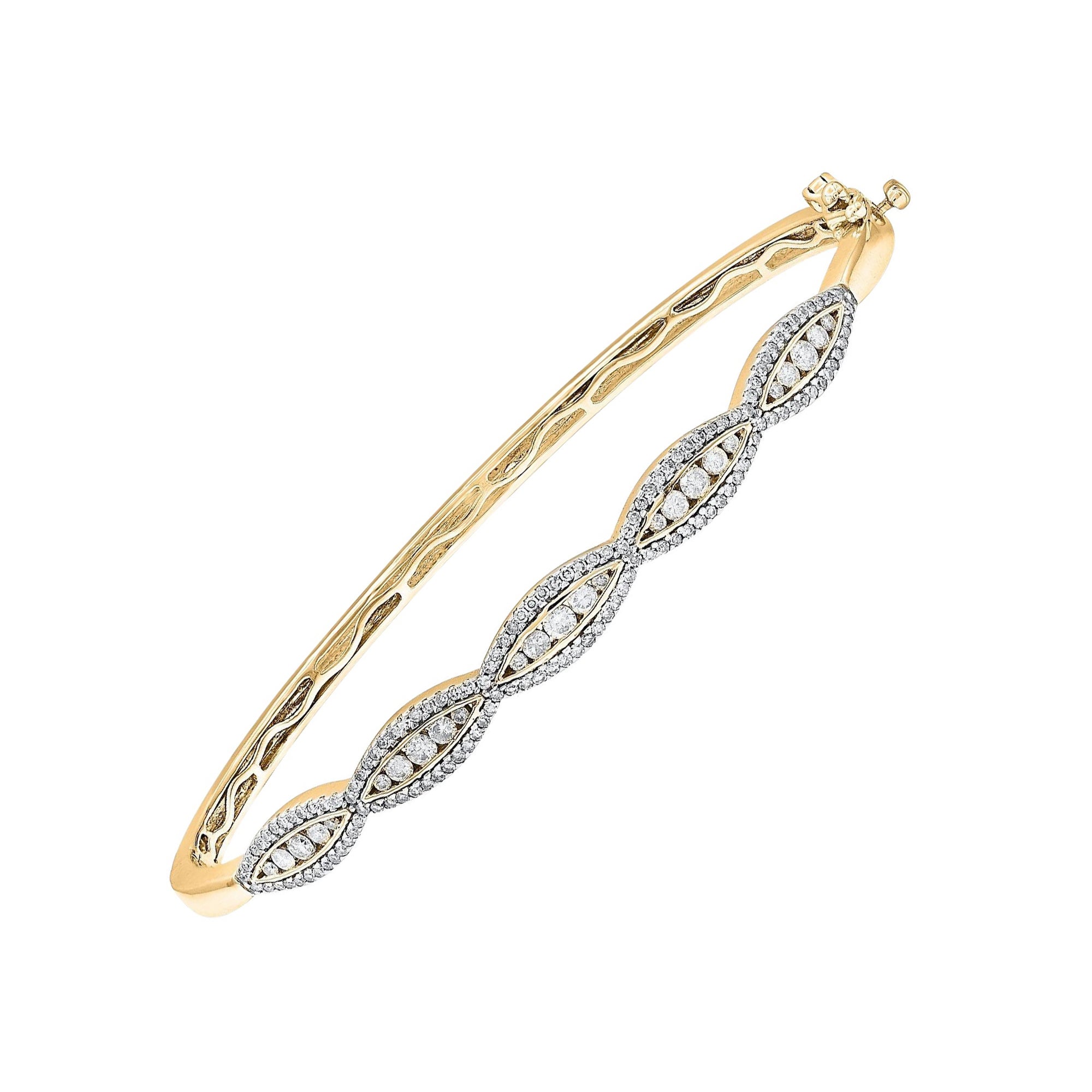 TJD 1.0 Carat Natural Round Diamond 14 Karat Yellow Gold Designer Bangle